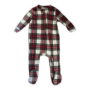 Pottery Barn Kids Red and Green Plaid Kids One Piece Pajamas 3-6 mos